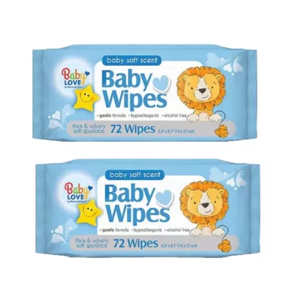 Pack Of 2 Baby Love Spunlace Baby Wipes, Alcohol-Free, 72-Ct.